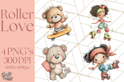 Retro Roller Skating Clipart PNG, 90s Valentine Clip Art Product Image 1