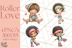 Retro Roller Skating Clipart PNG, 90s Valentine Clip Art Product Image 1