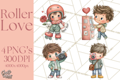 Retro Roller Skating Clipart PNG, 90s Valentine Clip Art Product Image 1