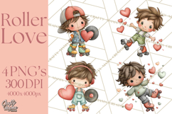 Retro Roller Skating Clipart PNG, 90s Valentine Clip Art Product Image 1