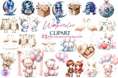 Romantic Animal and Playful Blue Gnome Girl clipart Product Image 1