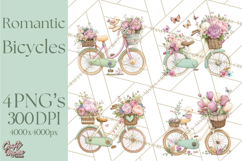 Romantic Bike Clipart, Spring Flowers PNG, Pastel Bicycles Product Image 1
