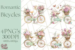 Romantic Bike Clipart, Spring Flowers PNG, Pastel Bicycles Product Image 1