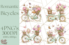 Romantic Bike Clipart, Spring Flowers PNG, Pastel Bicycles Product Image 1