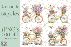 Romantic Bike Clipart, Spring Flowers PNG, Pastel Bicycles Product Image 1