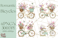 Romantic Bike Clipart, Spring Flowers PNG, Pastel Bicycles Product Image 1