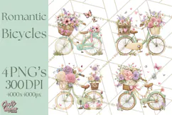 Romantic Bike Clipart, Spring Flowers PNG, Pastel Bicycles Product Image 1
