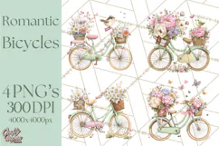 Romantic Bike Clipart, Spring Flowers PNG, Pastel Bicycles Product Image 1
