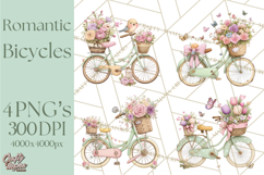 Romantic Bike Clipart, Spring Flowers PNG, Pastel Bicycles Product Image 1