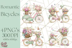 Romantic Bike Clipart, Spring Flowers PNG, Pastel Bicycles Product Image 1