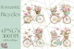 Romantic Bike Clipart, Spring Flowers PNG, Pastel Bicycles Product Image 1
