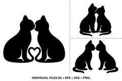 Romantic cats silhouette SVG set