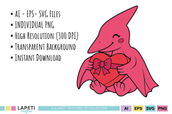Romantic dinosaur graphics for Valentine's Day projects