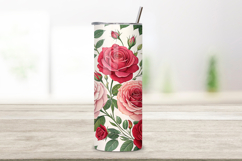 seamless rose garden tumbler, romantic floral tumbler wrap, pink red rose design, watercolor rose tumbler wrap, 20oz skinny tumbler wrap, tapered seamless tumbler design, straight tumbler wrap png, romantic rose watercolor design, seamless floral tumbler 