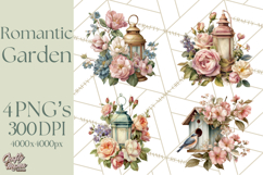 Romantic Garden Clipart, Watercolor Floral Benches Png Product Image 1