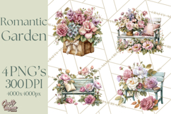 Romantic Garden Clipart, Watercolor Floral Benches Png Product Image 1