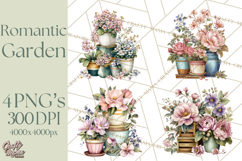 Romantic Garden Clipart, Watercolor Floral Benches Png Product Image 1