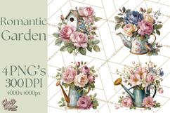 Romantic Garden Clipart, Watercolor Floral Benches Png Product Image 1