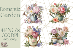 Romantic Garden Clipart, Watercolor Floral Benches Png Product Image 1