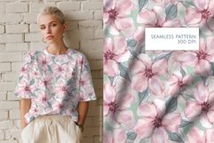 Soft Pink Floral Watercolor Seamless Pattern Product Image 1