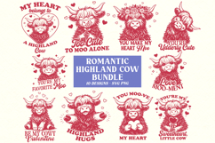 Romantic Highland Cow SVG PNG Bundle, Valentine Cow Designs Product Image 1