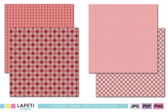 Warm red and pink plaid digital papers for cozy Valentine, wedding, and scrapbooking projects.