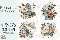 Romantic Letter Clipart, Love Notes Clip Art PNG, Floral Product Image 1