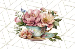 Floral Teacup Clipart, Watercolor Teacups & Saucers PNG Product Image 2