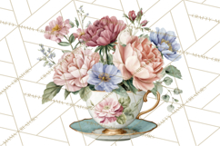 Floral Teacup Clipart, Watercolor Teacups &amp; Saucers PNG Product Image 3