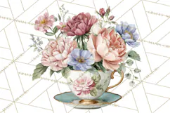 Floral Teacup Clipart, Watercolor Teacups & Saucers PNG Product Image 3