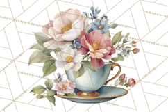 Floral Teacup Clipart, Watercolor Teacups &amp; Saucers PNG Product Image 4