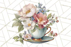Floral Teacup Clipart, Watercolor Teacups & Saucers PNG Product Image 4