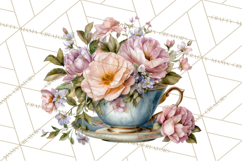 Floral Teacup Clipart, Watercolor Teacups &amp; Saucers PNG Product Image 5