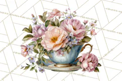 Floral Teacup Clipart, Watercolor Teacups & Saucers PNG Product Image 5