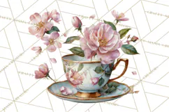 Floral Teacup Clipart, Watercolor Teacups & Saucers PNG Product Image 2