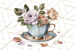 Floral Teacup Clipart, Watercolor Teacups &amp; Saucers PNG Product Image 3