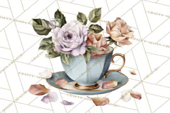Floral Teacup Clipart, Watercolor Teacups & Saucers PNG Product Image 3