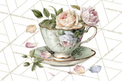 Floral Teacup Clipart, Watercolor Teacups & Saucers PNG Product Image 4