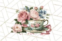 Floral Teacup Clipart, Watercolor Teacups &amp; Saucers PNG Product Image 5