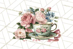 Floral Teacup Clipart, Watercolor Teacups & Saucers PNG Product Image 5