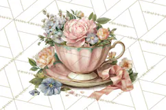 Floral Teacup Clipart, Watercolor Teacups & Saucers PNG Product Image 2