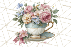 Floral Teacup Clipart, Watercolor Teacups &amp; Saucers PNG Product Image 3