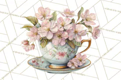 Floral Teacup Clipart, Watercolor Teacups & Saucers PNG Product Image 2