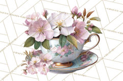 Floral Teacup Clipart, Watercolor Teacups &amp; Saucers PNG Product Image 4