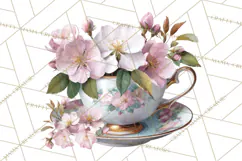 Floral Teacup Clipart, Watercolor Teacups & Saucers PNG Product Image 4