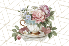 Floral Teacup Clipart, Watercolor Teacups &amp; Saucers PNG Product Image 5