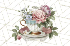 Floral Teacup Clipart, Watercolor Teacups & Saucers PNG Product Image 5
