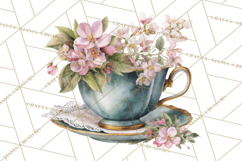 Floral Teacup Clipart, Watercolor Teacups &amp; Saucers PNG Product Image 2