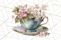 Floral Teacup Clipart, Watercolor Teacups & Saucers PNG Product Image 2