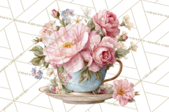 Floral Teacup Clipart, Watercolor Teacups &amp; Saucers PNG Product Image 3